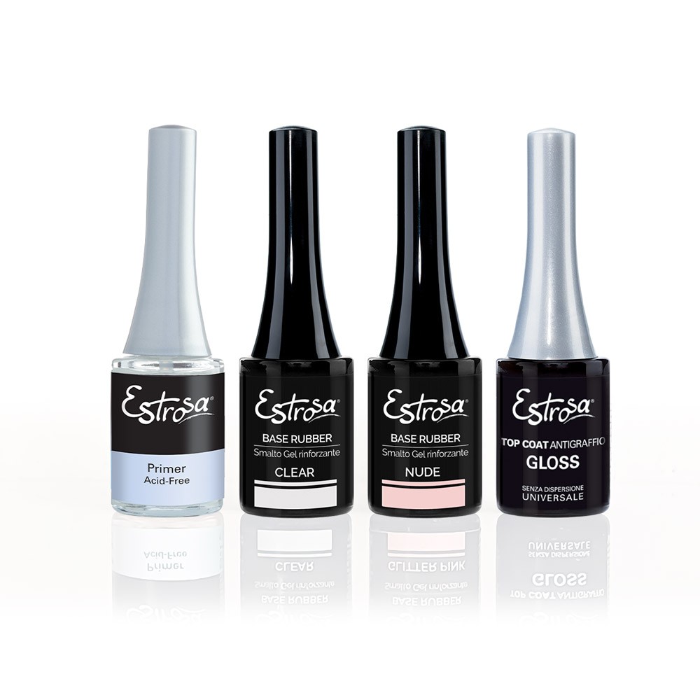 Set Base Rubber Gel con Primer e Top Coat Base Rubber Gel