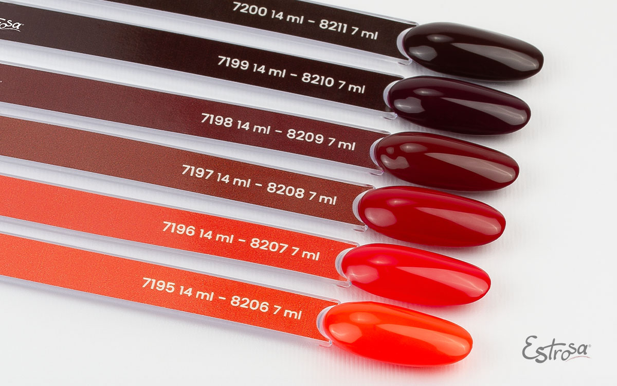 Palette smalti semipermanenti rossi Estrosa Fall Winter 25/26 – tonalità intense e brillanti