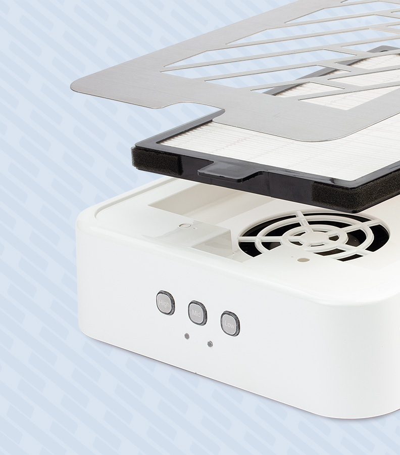 Dettaglio griglia in acciaio inox con fissaggio magnetico – aspiratore unghie W-Magnum100
