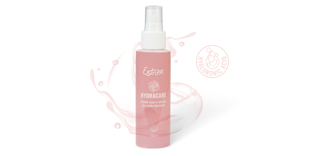 Applicazione lozione spray mani e cuticole Hydracare Estrosa – idratazione profonda e pelle morbida